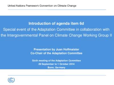 Introduction of agenda item 6d Special event of the Adaptation Committee in collaboration with the Intergovernmental Panel on Climate Change Working Group II Presentation by Juan Hoffmaister Co-Chair of the Adaptation Co