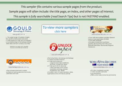 This sampler file contains various sample pages from the product. Sample pages will often include: the title page, an index, and other pages of interest. This sample is fully searchable (read Search Tips) but is not FAST