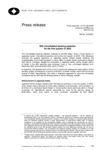 Press release  Press enquiries: +[removed]removed] www.bis.org Ref No: 15/2002E