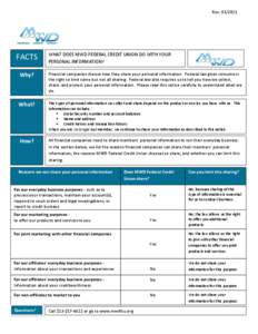 Rev[removed]FACTS WHAT DOES MWD FEDERAL CREDIT UNION DO WITH YOUR PERSONAL INFORMATION?