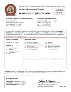 American Society of Crime Laboratory Directors / Laboratory Accreditation Board  ASCLD/LAB-International Program Corresponds to Certificate Number