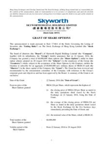 Hong Kong Exchanges and Clearing Limited and The Stock Exchange of Hong Kong Limited take no responsibility for the contents of this announcement, make no representation as to its accuracy or completeness and expressly d