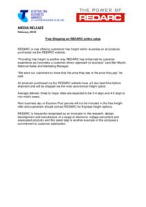 MEDIA RELEASE February, 2015 Free Shipping on REDARC online sales  REDARC is now offering customers free freight within Australia on all products