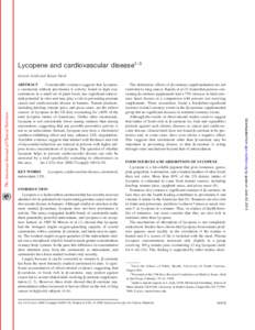 Lycopene and cardiovascular disease1–3 Lenore Arab and Susan Steck KEY WORDS Lycopene, cardiovascular disease, carotenoid, antioxidant, LDL