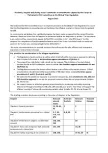 Academic, hospital and charity sectors’ comments on amendments adopted by the European Parliament’s ENVI committee on the Clinical Trials Regulation August 2013 We welcome the ENVI committee’s work to improve provi