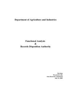 Department of Agriculture and Industries  Functional Analysis & Records Disposition Authority