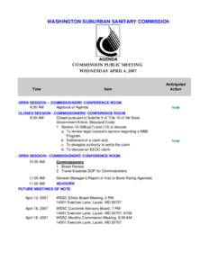 WASHINGTON SUBURBAN SANITARY COMMISSION  AGENDA COMMISSION PUBLIC MEETING  WEDNESDAY APRIL 4, 2007