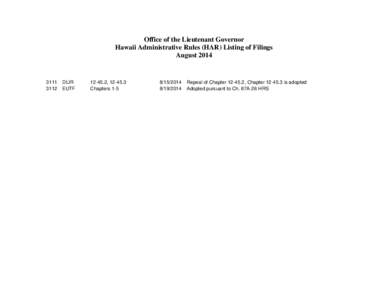 Office of the Lieutenant Governor Hawaii Administrative Rules (HAR) Listing of Filings August[removed]