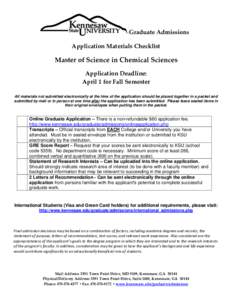 Application Materials Checklist    Master of Science in Chemical Sciences   