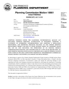 Planning Commission Motion[removed]CEQA FINDINGS HEARING DATE: JULY 12, 2012 Date: Case No.: Project Address: