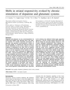 Brain (2002), 125, 2353±2363  Shifts in striatal responsivity evoked by chronic stimulation of dopamine and glutamate systems J. J. Canales,1,2 C. Capper-Loup,1,3 D. Hu,1,4 E. S. Choe,1,5 U. Upadhyay1 and A. M. Graybiel
