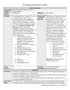 West Virginia State Museum Lesson Plan Basic Information Lesson Title: Wheeling and The Big City Lesson 1 Chris Laumann Author(s): Immigration