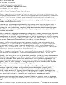 ZCZC SEAPNSSEW DEF TTAA00 KSEW DDHHMM PUBLIC INFORMATION STATEMENT NATIONAL WEATHER SERVICE SEATTLE WA 1130 AM PST TUE DEC[removed]…Western Washington Weather Year in Review...