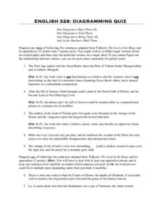 ENGLISH 3 28: D IAGR AMMING QUIZ One Diagram to Rule Them All, One Diagram to Find Them, One Diagram to Bring Them All, And in the Darkness Bind Them[removed]Diagram any three of following five sentences adapted from Tol