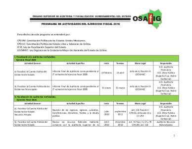 ÓRGANO SUPERIOR DE AUDITORIA Y FISCALIZACIÓN GUBERNAMENTAL DEL ESTADO  PROGRAMA DE ACTIVIDADES DEL EJERCICIO FISCAL 2010 OSA f IG