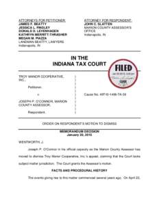 ATTORNEYS FOR PETITIONER: JAMES F. BEATTY JESSICA L. FINDLEY DONALD D. LEVENHAGEN KATHRYN MERRITT-THRASHER MEGAN M. PIAZZA