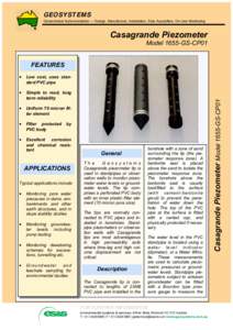 GEOSYSTEMS Geotechnical Instrumentation — Design, Manufacture, Installation, Data Acquisition, on-Line Monitoring Casagrande Piezometer Model 1655-GS-CP01