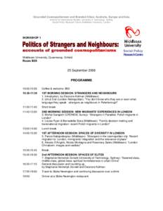 Grounded Cosmopolitanism and Branded Cities: Australia, Europe and Asia Institute for International Studies, University of Technology, Sydney Social Policy Research Centre, Middlesex University, London WORKSHOP 1