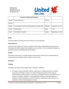 United Van Lines 7229 Pacific Circle Mississauga, On L5T 1S9 Direct Line: Fax: (