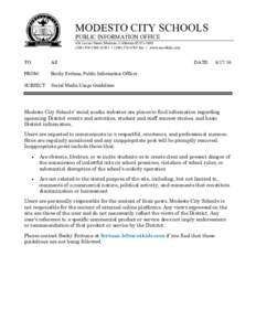 MODESTO CITY SCHOOLS PUBLIC INFORMATION OFFICE 426 Locust Street, Modesto, Californiax5101 • (fax • www.mcs4kids.com  TO: