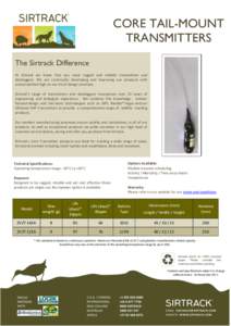 CORE TAIL-MOUNT TRANSMITTERS The Sirtrack Difference At Sirtrack we know that you need rugged and reliable transmitters and dataloggers. We are continually developing and improving our products with animal welfare high o