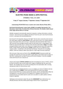 ELECTRIC PICNIC MUSIC & ARTS FESTIVAL STRADBALLY HALL, CO. LAOIS st st