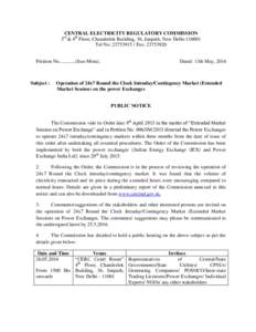 CENTRAL ELECTRICITY REGULATORY COMMISSION 3 & 4th Floor, Chanderlok Building, 36, Janpath, New DelhiTel No: Fax: rd  Petition NoSuo-Motu).