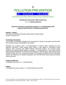 RI DEM/OTCA- Pollution Prevention Case Study, Electrical connector manufacturer replaces 1,1,1-trichloroethane with aqueous-based cleaner for degreasing purposes