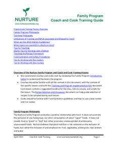 Family Program Coach and Cook Training Guide Program and Training Process Overview Family Program Philosophy Teaching Philosophy