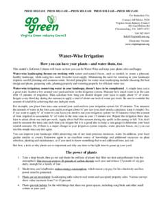 PRESS RELEASE PRESS RELEASE---PRESS RELEASE PRESS RELEASE---PRESS RELEASE For Immediate Use Contact: Jeff Miller, VCH Virginia Green Industry Council 383 Coal Hollow Rd Christiansburg, VA[removed]