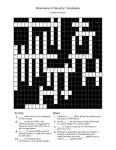 Dimensions of Security: Vocabulary Crossword Puzzle ! 1  2