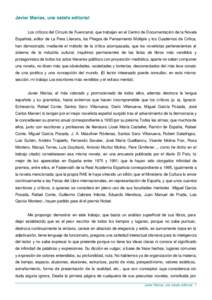 Javier Marías, una estafa editorial Los críticos del Círculo de Fuencarral, que trabajan en el Centro de Documentación de la Novela Española, editor de La Fiera Literaria, los Pliegos de Pensamiento Múltiple y los 