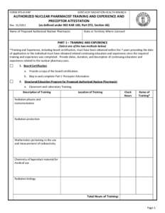 FORM RPS-8 ANP  KENTUCKY RADIATION HEALTH BRANCH AUTHORIZED NUCLEAR PHARMACIST TRAINING AND EXPERIENCE AND PRECEPTOR ATTESTATION