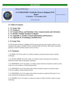 UNCLASSIFIED  Maritime OPINTEL Report (U) WORLDWIDE: Worldwide Threat to Shipping (WTS) Report