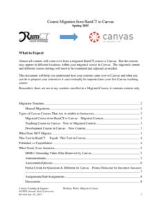 Course Migration from RamCT to Canvas Spring 2015 What to Expect Almost all content will come over from a migrated RamCT course to Canvas. But the content may appear in different locations within your migrated course in 