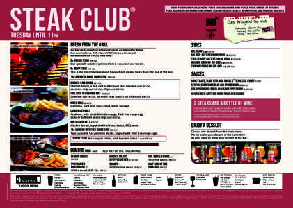 STEAK CLUB  ® HOW TO ORDER: PLEASE NOTE YOUR TABLE NUMBER AND PLACE YOUR ORDER AT THE BAR FULL ALLERGEN INFORMATION CAN BE FOUND IN OUR LEAFLET (OUR FOOD) AND ON OUR WEBSITE