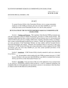 ELEVENTH NORTHERN MARIANAS COMMONWEALTH LEGISLATURE PUBLIC LAW NO[removed]H. B. NO[removed]SEVENTH SPECIAL SESSION, 1998 ______________________________________________________________________________