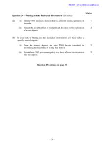 HSCEarth and Environmental Science  Marks Question 29 — Mining and the Australian Environment (25 marks) (a)