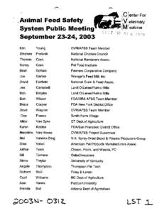 1  ‘ +Aljimal Feed Safety System Public Meetin September *~1*4, 2o03