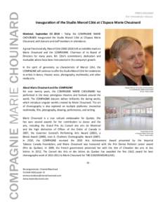 COMPAGNIE MARIE CHOUINARD PRESS RELEASE For immediate release