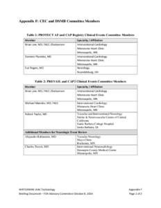 Appendix F: CEC and DSMB Committee Members  Table 1: PROTECT AF and CAP Registry Clinical Events Committee Members Member Brian Lew, MD, FACC Chairperson