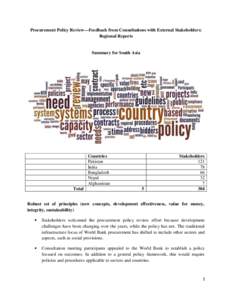 Procurement Policy Review—Feedback from Consultations with External Stakeholders: Regional Reports Summary for South Asia  Countries