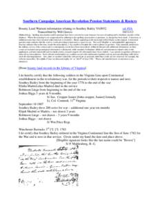 Southern Campaign American Revolution Pension Statements & Rosters Bounty Land Warrant information relating to Southey Bailey VAS932 Transcribed by Will Graves vsl 4VA[removed]