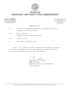 OFFICE OF INSURANCE AND SAFETY FIRE COMMISSIONER RALPH T. HUDGENS