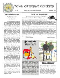 TOWN OF BERNE COURIER Vol. 41 News From Your Town Government  Summer 2016