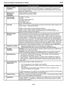 General and Specific Characteristics for Model:  FIRAC