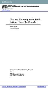 Cambridge University Press[removed]1 - Text and Authority in the South African Nazaretha Church Joel Cabrita Copyright Information More information