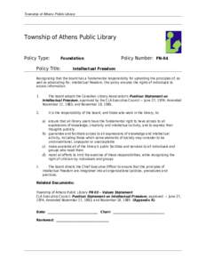 Township of Athens Public Library  Township of Athens Public Library Policy Type:  Foundation