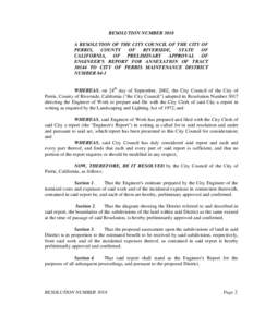 RESOLUTION NUMBER 3018 A RESOLUTION OF THE CITY COUNCIL OF THE CITY OF PERRIS, COUNTY OF RIVERSIDE,