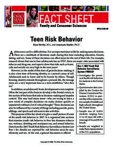 Family and Consumer Sciences  HYG[removed]Teen Risk Behavior Kara Newby, M.S., and Anastasia Snyder, Ph.D.